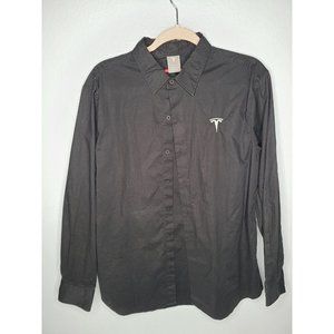 Tesla Employee Men's Shirt Large Black Long Sleeve Button-up With "T" Logo